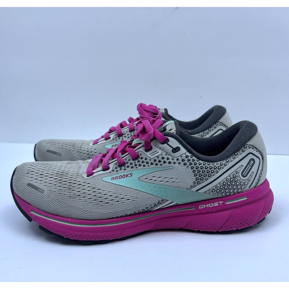 Brooks Ghost 14 Shoes Gray Pink Running Sneakers Shoes Lace Up Women's Size 9